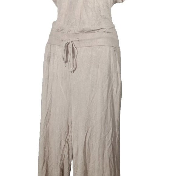 Rachel Zoe Women's Crop Jumpsuit Romper Wide Leg Tie Waist Short Sleeve Beige M - Picture 1 of 11